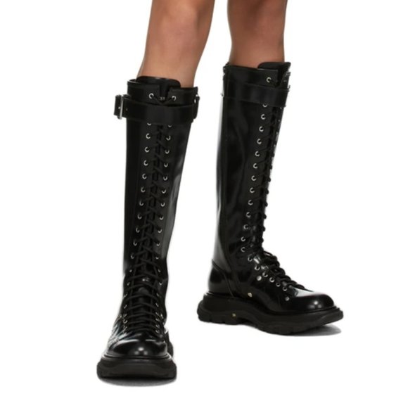 New Authentic ALEXANDER MCQUEEN Tread Slick Lace-Up Tall Boots - Picture 1 of 16